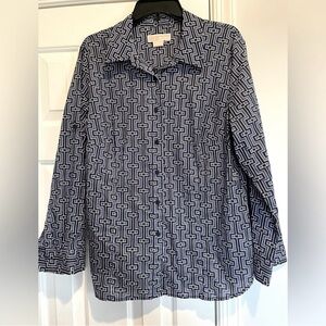 Michael Kors Blue and White Patterned button down Blouse size 14w HOST PICK